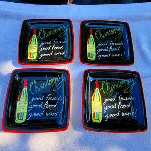4 Certified International Bistro Canape Plates (Jennifer Garant)wine theme